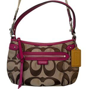 Coach Daisy Outline Signature Crossbody Bag, classic logo w/ pink leather trim